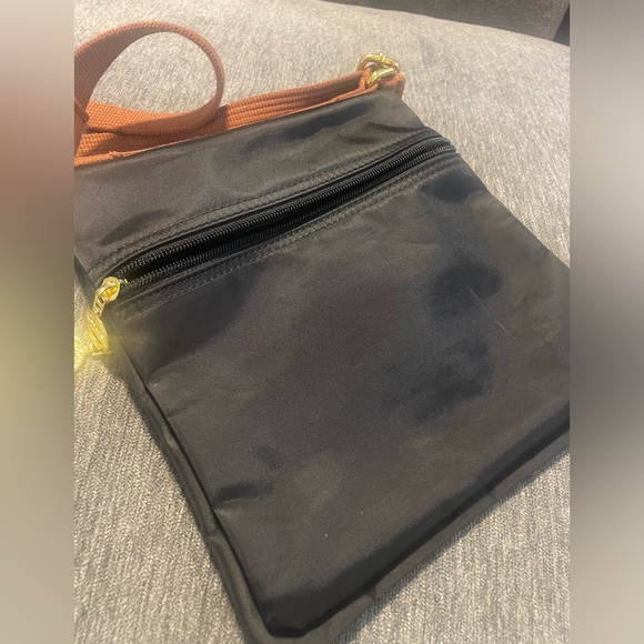 RARE Longchamp Le Pliage Nylon Black & Brown Folding Shoulder Bag FREE SHIPPING - Picture 11 of 14